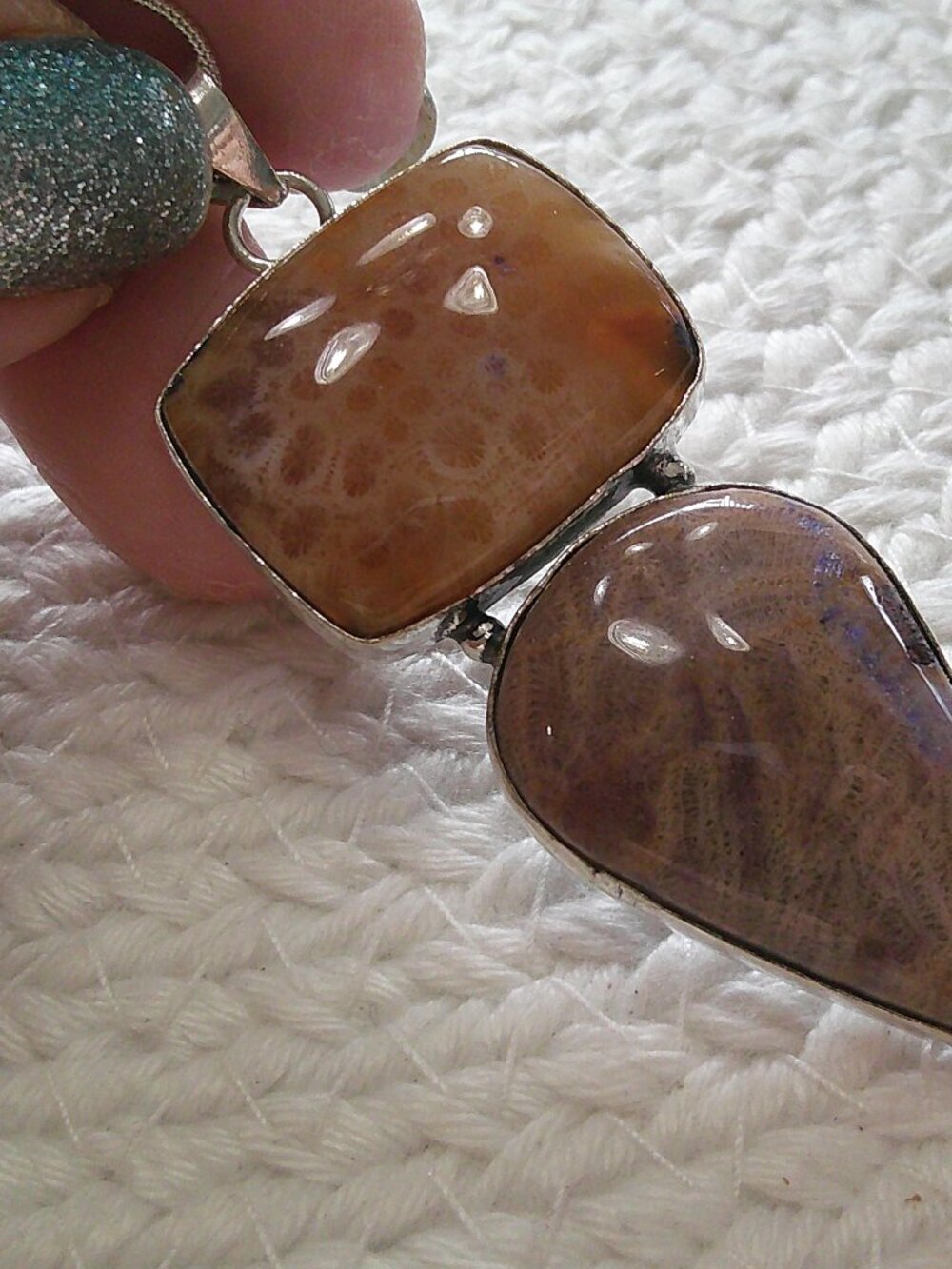 Beautiful FOSSIL CORAL Handmade Sterling 925 Pendant/Chain #839E